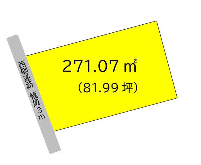 【外観】 | 土地面積271.07㎡（81.99坪）になります。接道は西側　幅員は3ｍです。