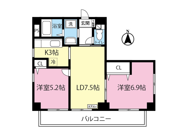 【間取り】 | COZY COURT綱島 | カップルさんやファミリーさんにもオススメの2LDKタイプ！なんと言っても角部屋・二面採光なのが嬉しい♪