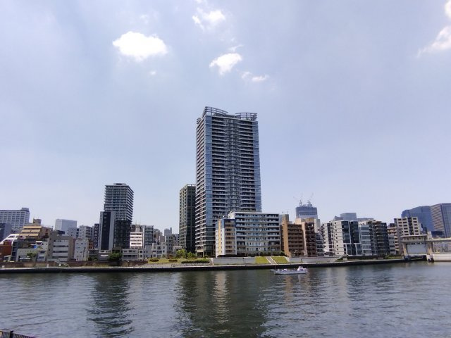 パークシティ中央湊ザタワーの外観|隅田川の対岸からみる外観