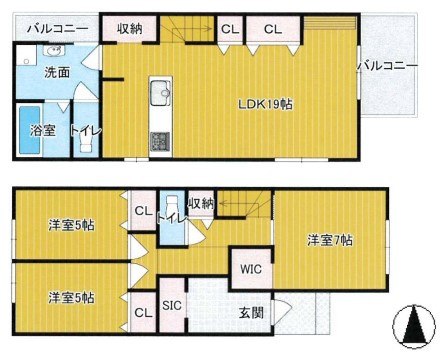 【土地図＋建物プラン例】 | K11159-B号地金閣 | 延床：96.06㎡、建物2,540万円(ハイグレード仕様)