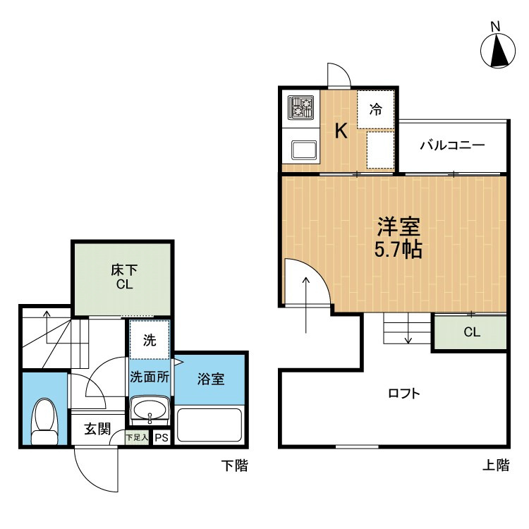熊本市中央区九品寺２丁目のアパートの間取り