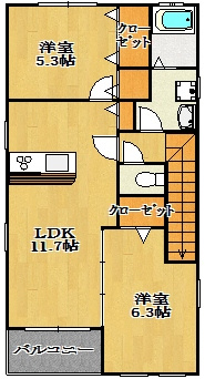 【間取り】 | エスト・アヴォアール | 角部屋の為洋室6.4帖側面に窓あり