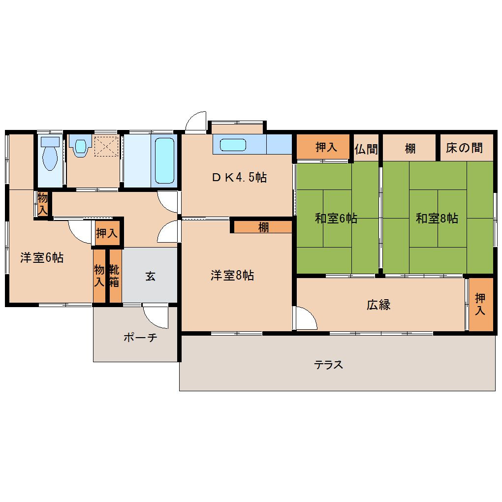 荒木町平屋一戸建【キャッシュバック対象】の間取り