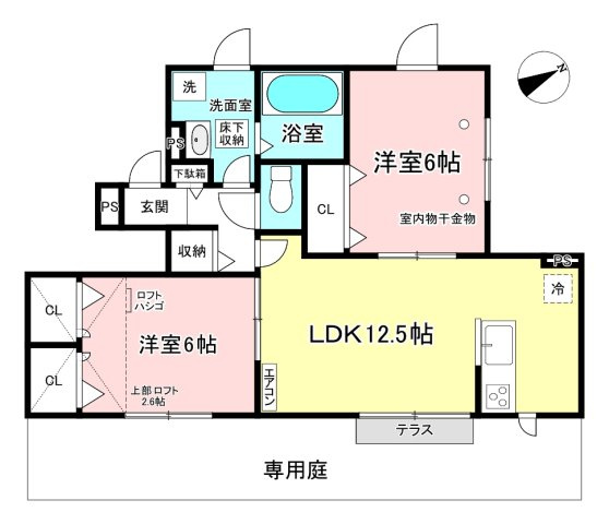【間取り】 | カスターニャ | カップルさんやファミリーさんにもオススメのロフト付き2LDKタイプ！なんと言っても角部屋・二面採光なのが嬉しい♪