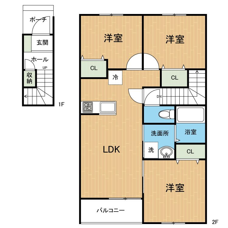 熊本市東区小山２丁目のアパートの間取り