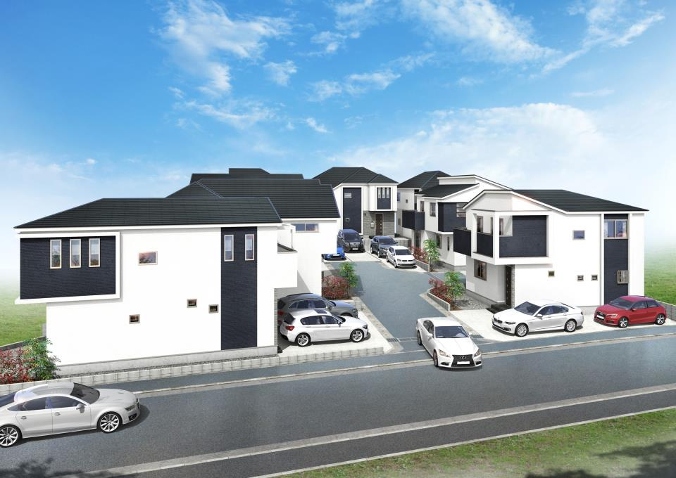 横浜市保土ケ谷区新桜ケ丘　1号棟の外観パース|全8棟の整った環境でお過ごしいただけます。