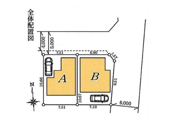 【区画図】 | 世田谷区上祖師谷2丁目 新築戸建 | 低層住宅地に佇む二階建てレジデンス
前面道路は約5ｍの公道につき、お車の出し入れも楽々！