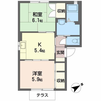 【間取り】 | エスポワール | お部屋は1階の角部屋です