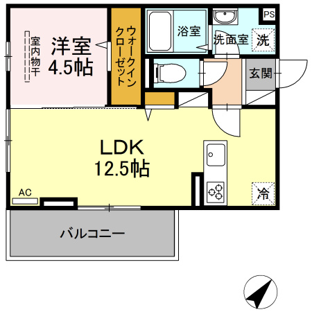 熊本市東区下南部３丁目のアパートの間取り