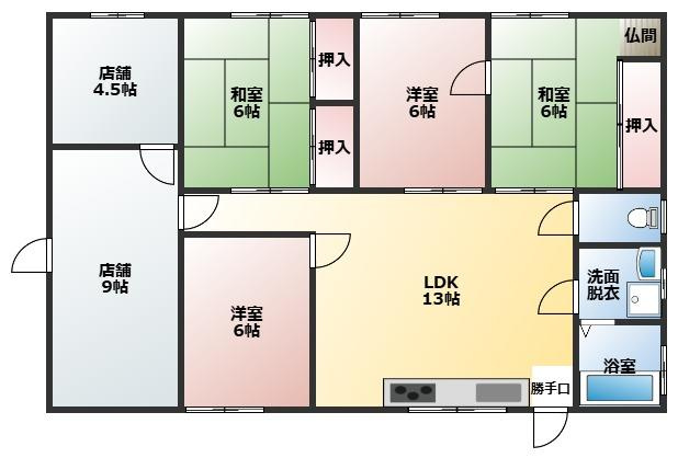 都城市宮丸町の住付店舗の間取り
