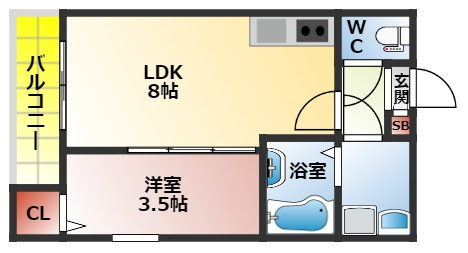 プレジール萱島の間取り|１ＬＤＫの間取り