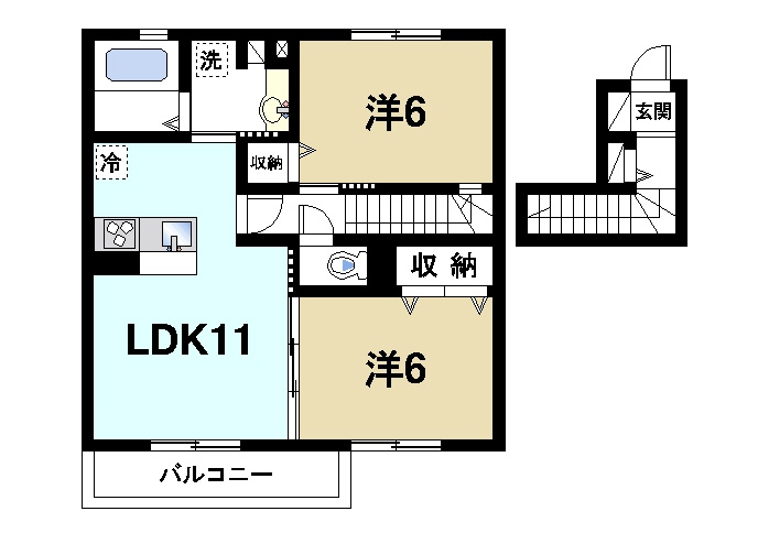 シャルマンヴィラの間取り|2LDKの間取りです