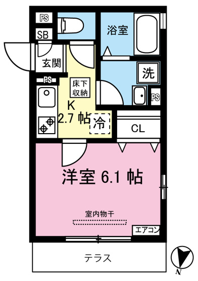 【間取り】 | クレモンテ茅ヶ崎南 | はじめての一人暮らしの方や学生さんにオススメ！1Kタイプのお部屋です♪なんと言っても角部屋・二面採光が嬉しい♪