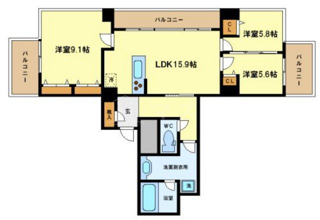 クロスレジデンス大阪新町の間取り
