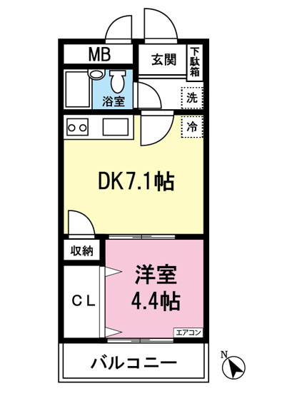 【間取り】 | アネックス小嶋 | ダイニングキッチン7.1帖・洋室4.4帖の1DKタイプのお部屋☆なんと言っても最上階なのが嬉しい♪
