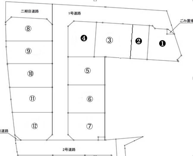 【土地図】 | 神前分譲地 | 11号地です。土地面積145.7㎡（44.07坪）になります。接道は東側です。