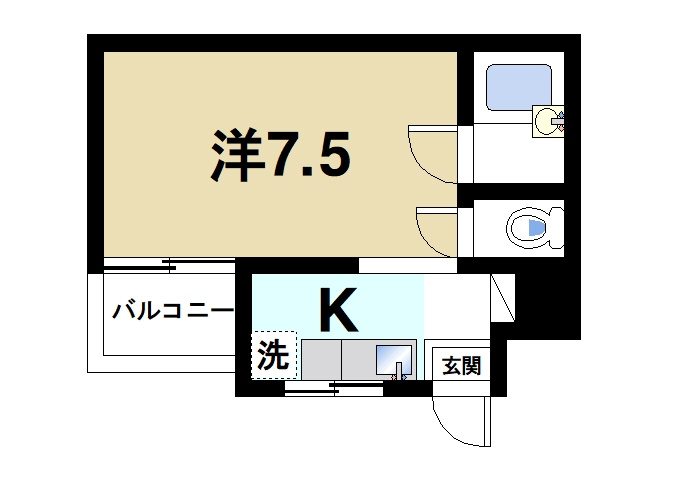 古川マンションの間取り|お一人暮らしにピッタリの1Rのお部屋です。