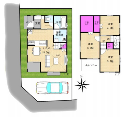 【外観】 | 売主　新築戸建　ＭＬＨ長後・高座渋谷　全２棟①　仲介手数料不要 | 待望の南西角地です。
リビングの天井を高くしてあるので、開放感バッチリですよ！
