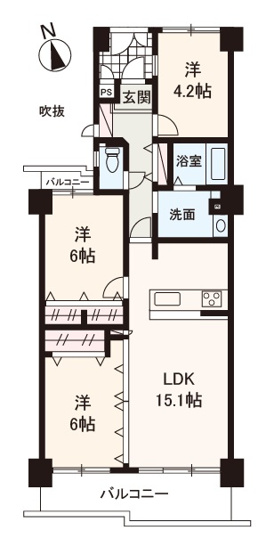 【間取り】 | 藤和千里ハイタウン | 5階部分・南西向きにつき、陽当り＆通風良好！3LDKリフォーム物件。独立性・プライバシー性の高い専用ポーチ付き！