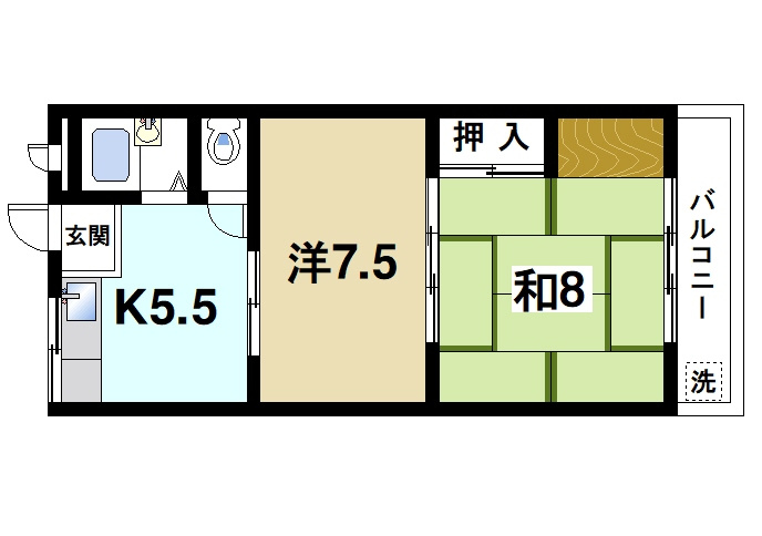 大東マンション（神殿町）の間取り|単身様にもお二人様にも使いやすい間取り。