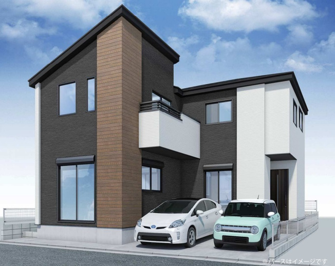 【外観パース】 | 練馬区石神井台6丁目　新築戸建 | 駐車２台可能な二階建て５LDK！18.9帖の1階LDKには解放感を演出する吹抜けを設置！水廻り設備をLDKフロアに集約した導線の良いレジデンスです。