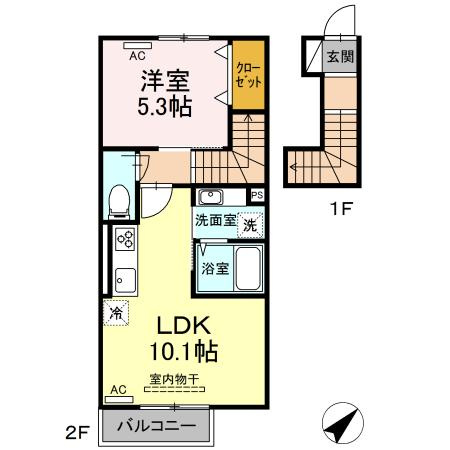 熊本市東区御領２丁目のアパートの間取り