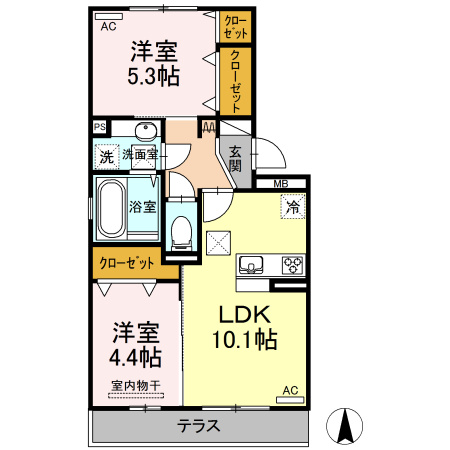 熊本市北区清水本町のアパートの間取り