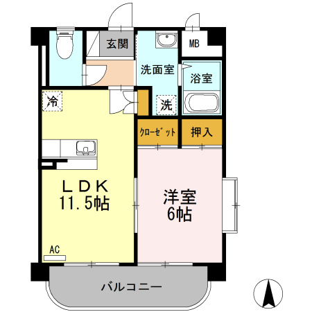 熊本市南区近見６丁目の賃貸マンションの間取り