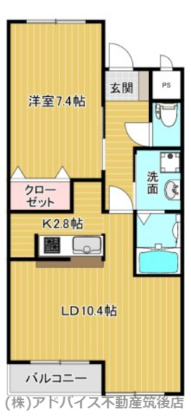筑後市大字熊野のアパートの間取り