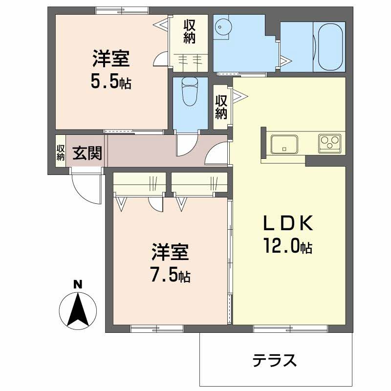 シャーメゾンロージーの間取り|LDK12帖　洋室5.5帖　洋室7.5帖