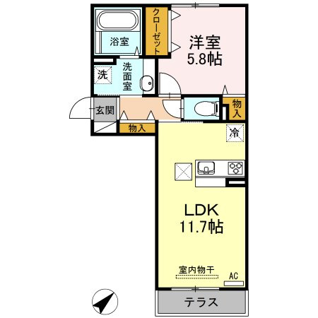 熊本市東区上南部２丁目のアパートの間取り