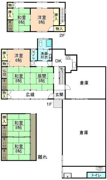 各務原市川島小網町　5DＫ+離れ+倉庫の間取り