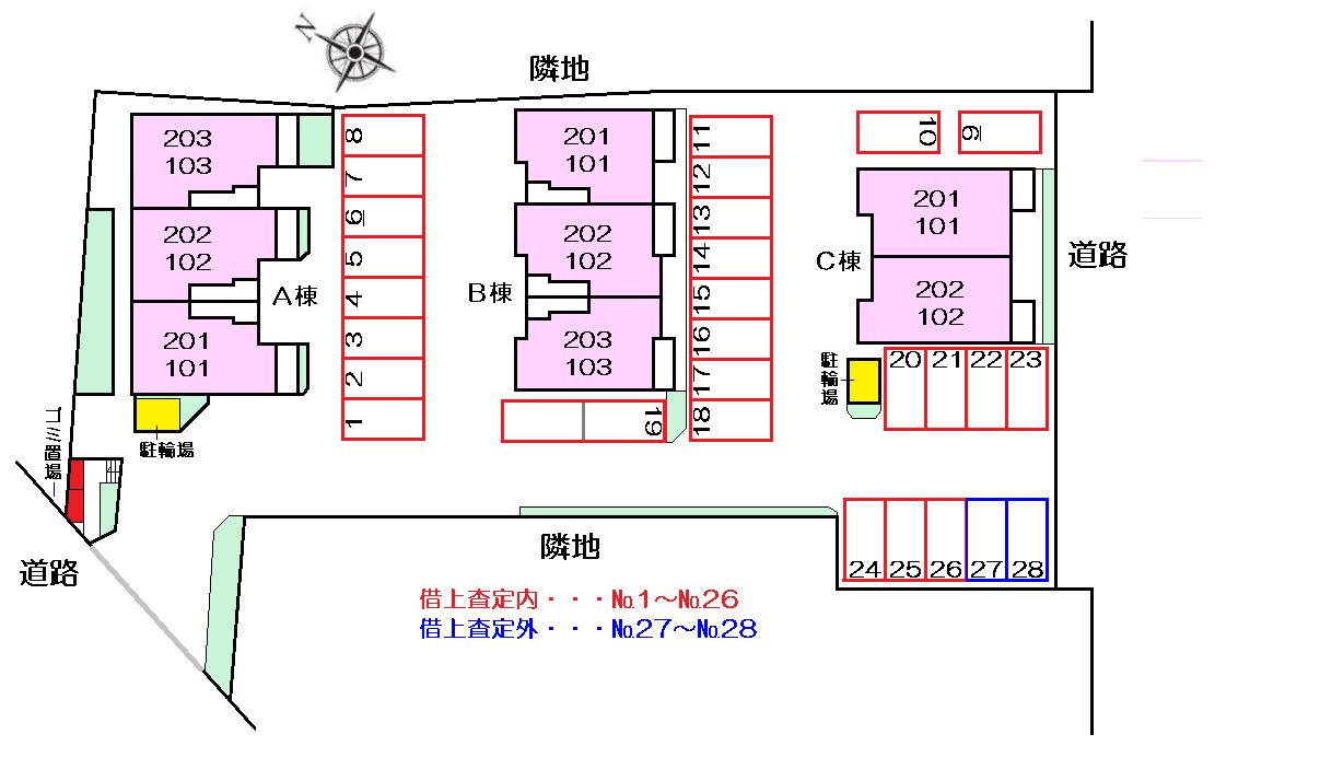 サクラレジェンドＢの区画図|駐車場