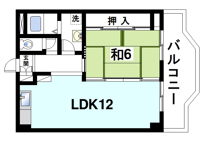 なら南新町マンションの間取り|ゆったりと暮らせる1LDKの間取りです。