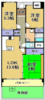 【外観】 | 各居室に収納がある3ＬＤＫの間取りです。
１階部分につき、専用庭が付いております。
南向きで日当りも良い為、ガーデニングなども楽しめますよ。