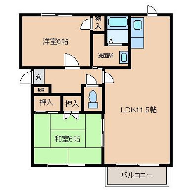 熊本市東区長嶺東５丁目のアパートの間取り