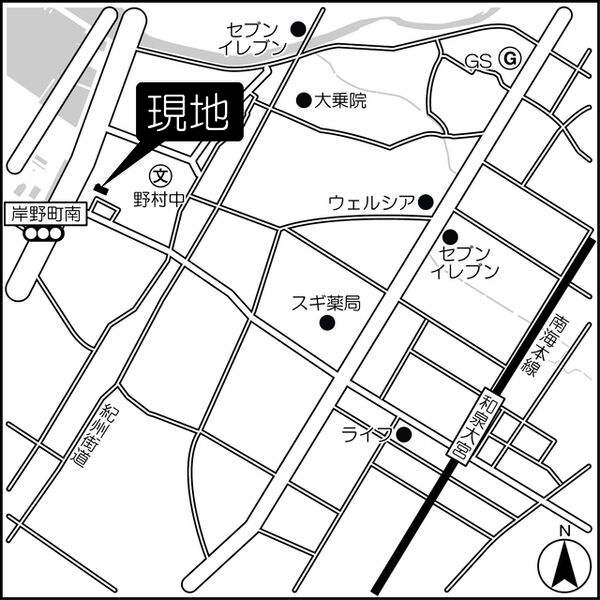 岸和田市下野町３丁目の賃貸マンションの地図