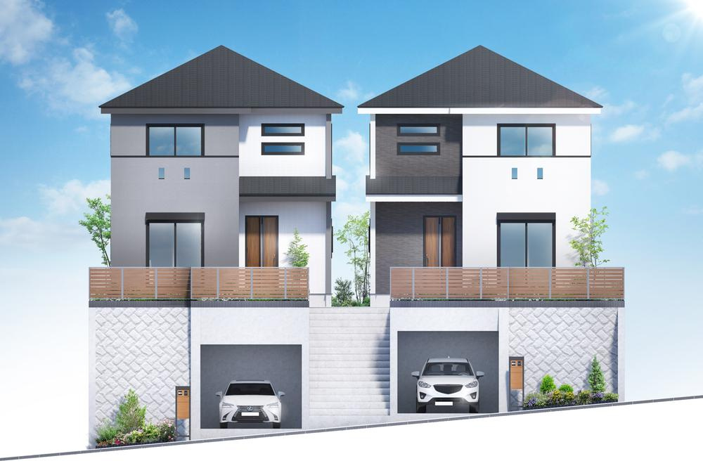 西谷駅徒歩８分。ＬＤＫ20帖♪保土ケ谷区西谷2丁目　全２棟新築戸建ての外観パース|SICやWIC、パントリーなど収納豊富な物件です。