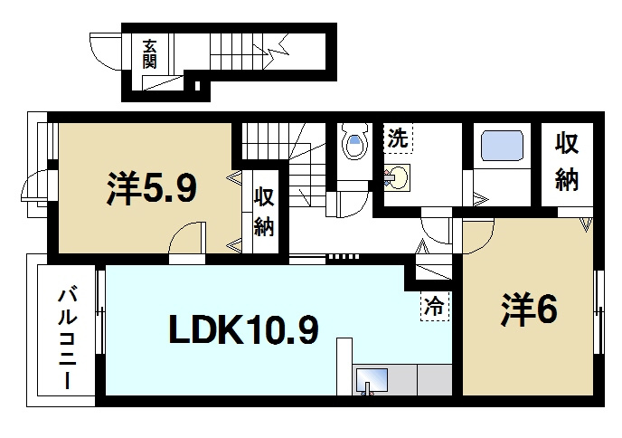 グランディールＢ　（小瀬町）の間取り|リビングが広く快適な生活を満喫できます
