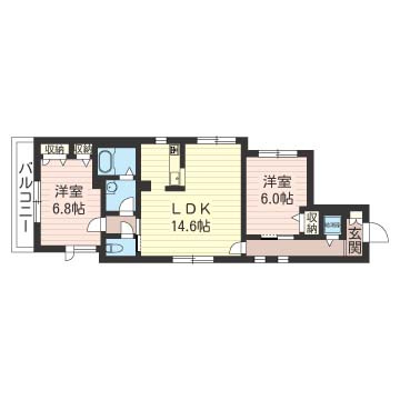 クローチェの間取り|♪広々としたLDKで人気のカウンターキッチン仕様♪