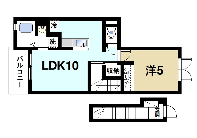 レジデンス西九条の間取り|ゆったりと暮らせる1LDKの間取りです。