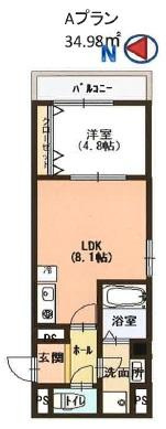 【間取り】 | Ｃａｓａ大濠西 | Ａプラン　34.98㎡