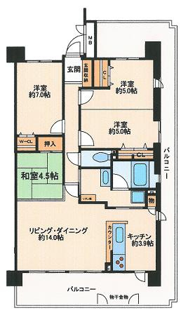 グラン・コート小牧原の間取り|全居室収納あり。
