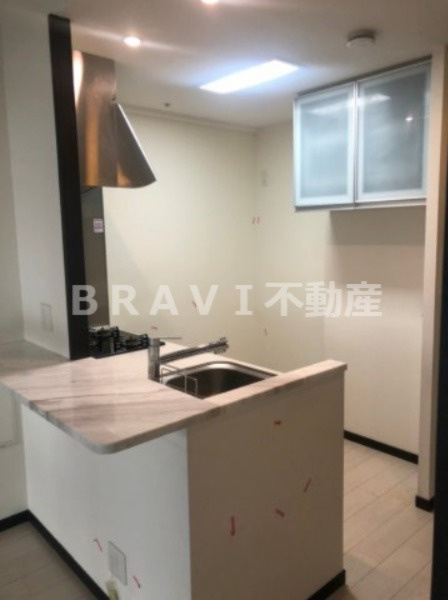 エステムコート谷町四丁目　BRAVI不動産のキッチン|【エステムコート谷町四丁目】後ろに棚のおけるカウンターキッチン