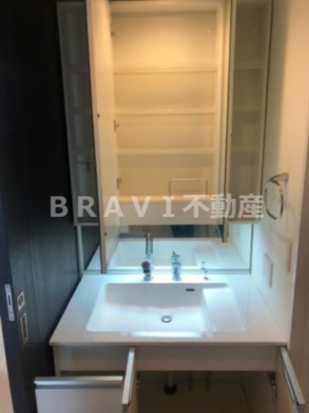 エステムコート谷町四丁目　BRAVI不動産の独立洗面台|【エステムコート谷町四丁目】収納豊富な独立洗面台