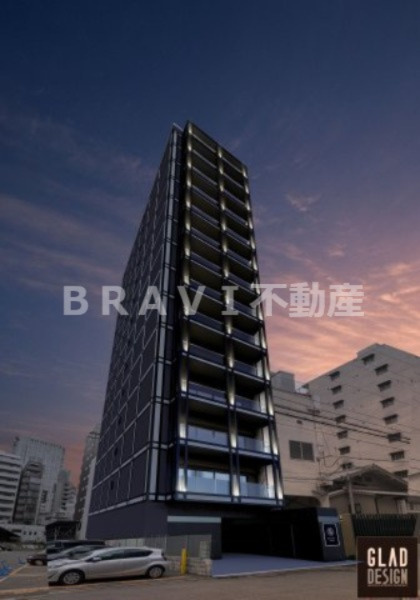 BRAVE徳井町　BRAVI不動産の外観パース|【BRAVE徳井町】夜もおしゃれな外観です