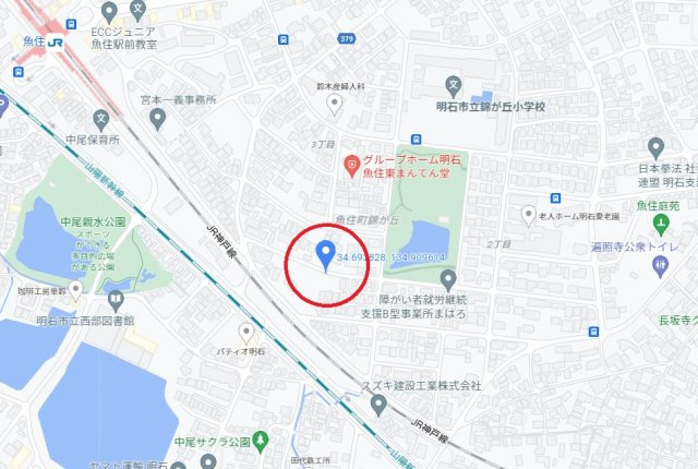 【地図】 | 明石市魚住町錦が丘3丁目　土地 | 錦が丘小学校、魚住東中学校の地域です。