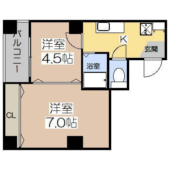 【間取り】 | GRAND VERY（グランベリー） | 2K　35平米　角部屋