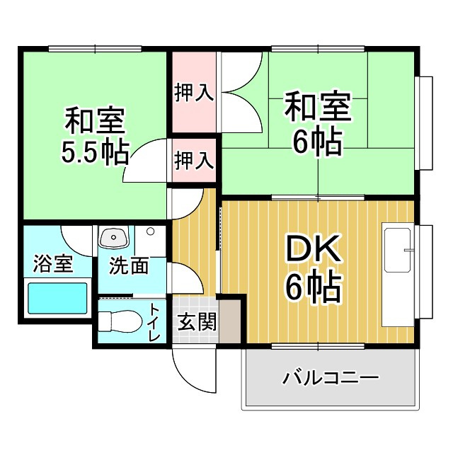 古賀ビルの間取り|2DKです