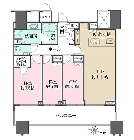 【間取り】 | パークコート文京小石川ザ・タワー | 73.88㎡ 3LDK【パークコート文京小石川ザ・タワー】